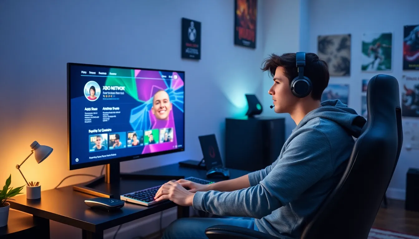 gamer using Xbox Network account at a modern gaming setup.