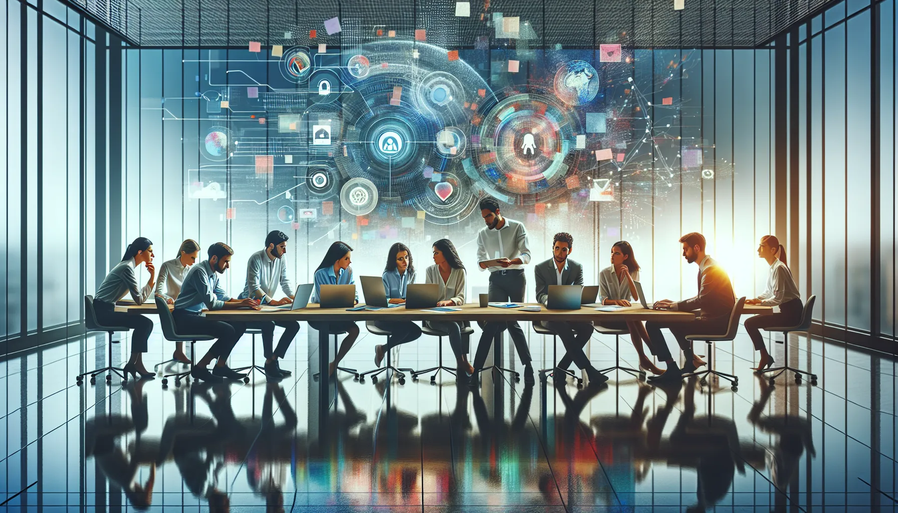 diverse team collaborating in a modern office environment.