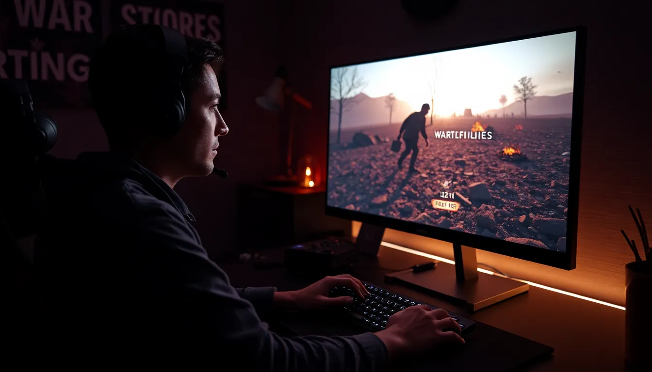 gamer engaged in Battlefield 1 campaign on a modern gaming setup.