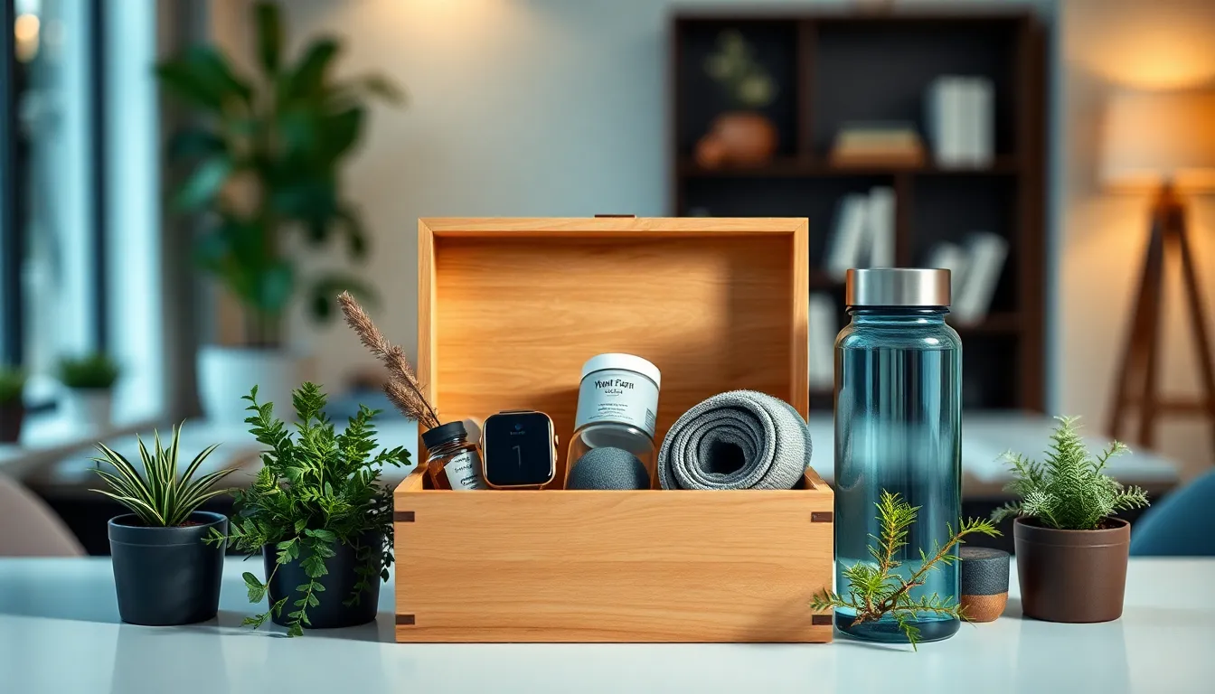 various wellness gifts for men in a modern setting.