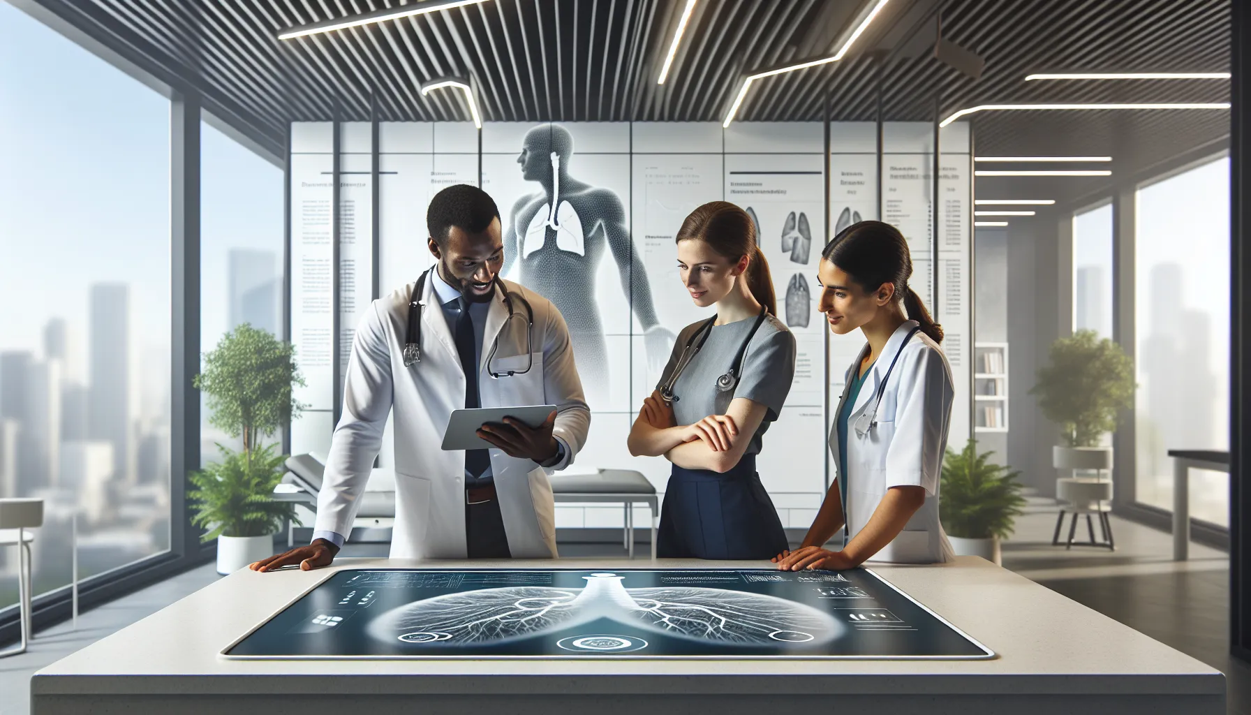 healthcare team discussing respiratory illness data.