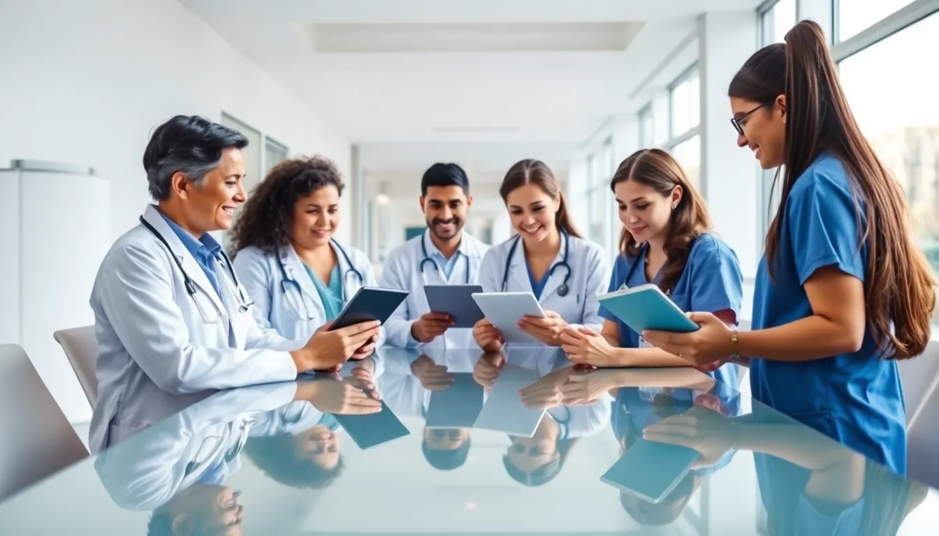 healthcare team reviewing pediatric hospital rankings in a modern setting.