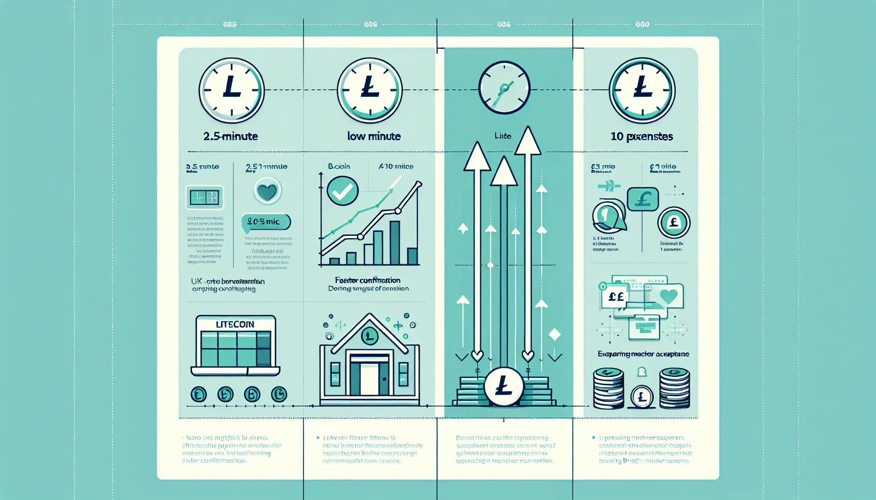 Infographic comparing Litecoin's speed, low fees, and merchant acceptance for everyday payments.