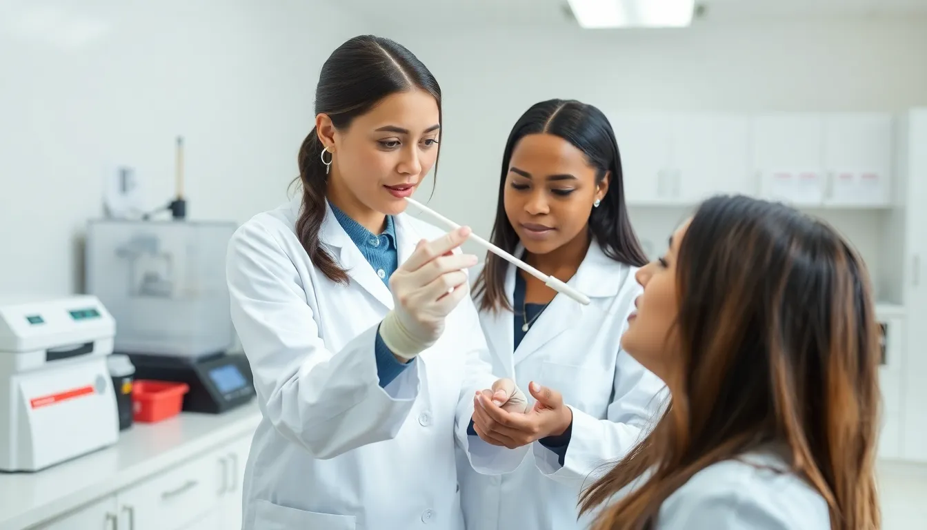 lab technician collecting a viral culture swab from a patient.