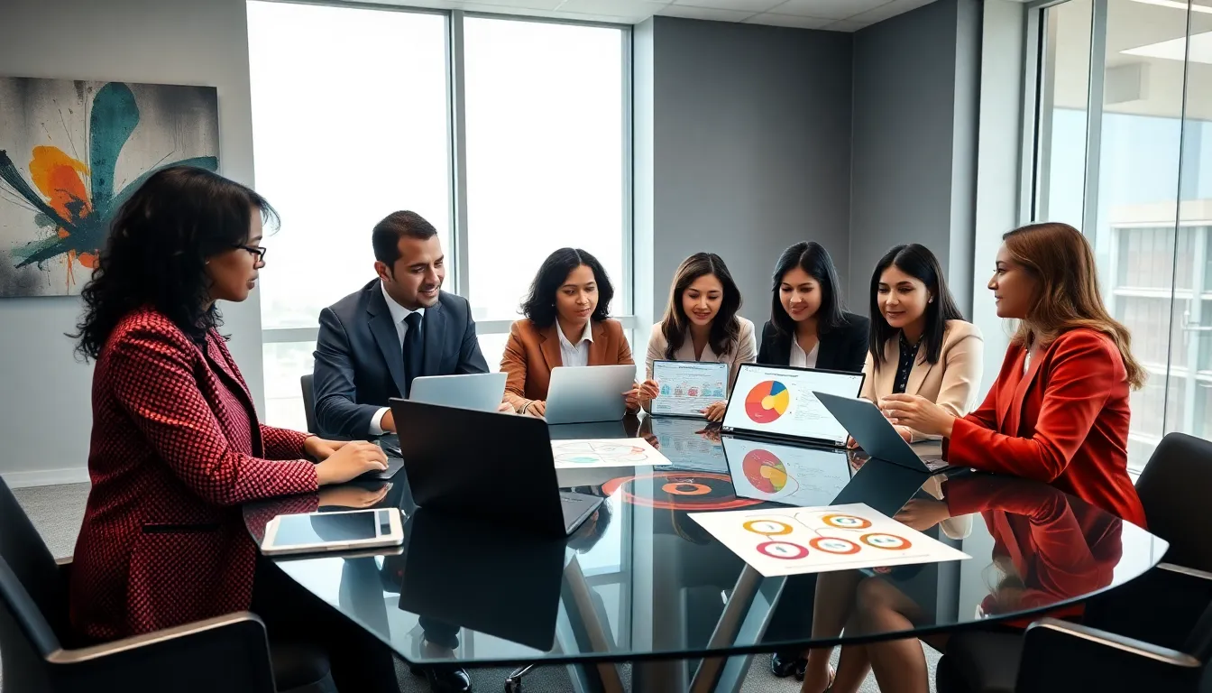 diverse professionals collaborating in a modern conference room.