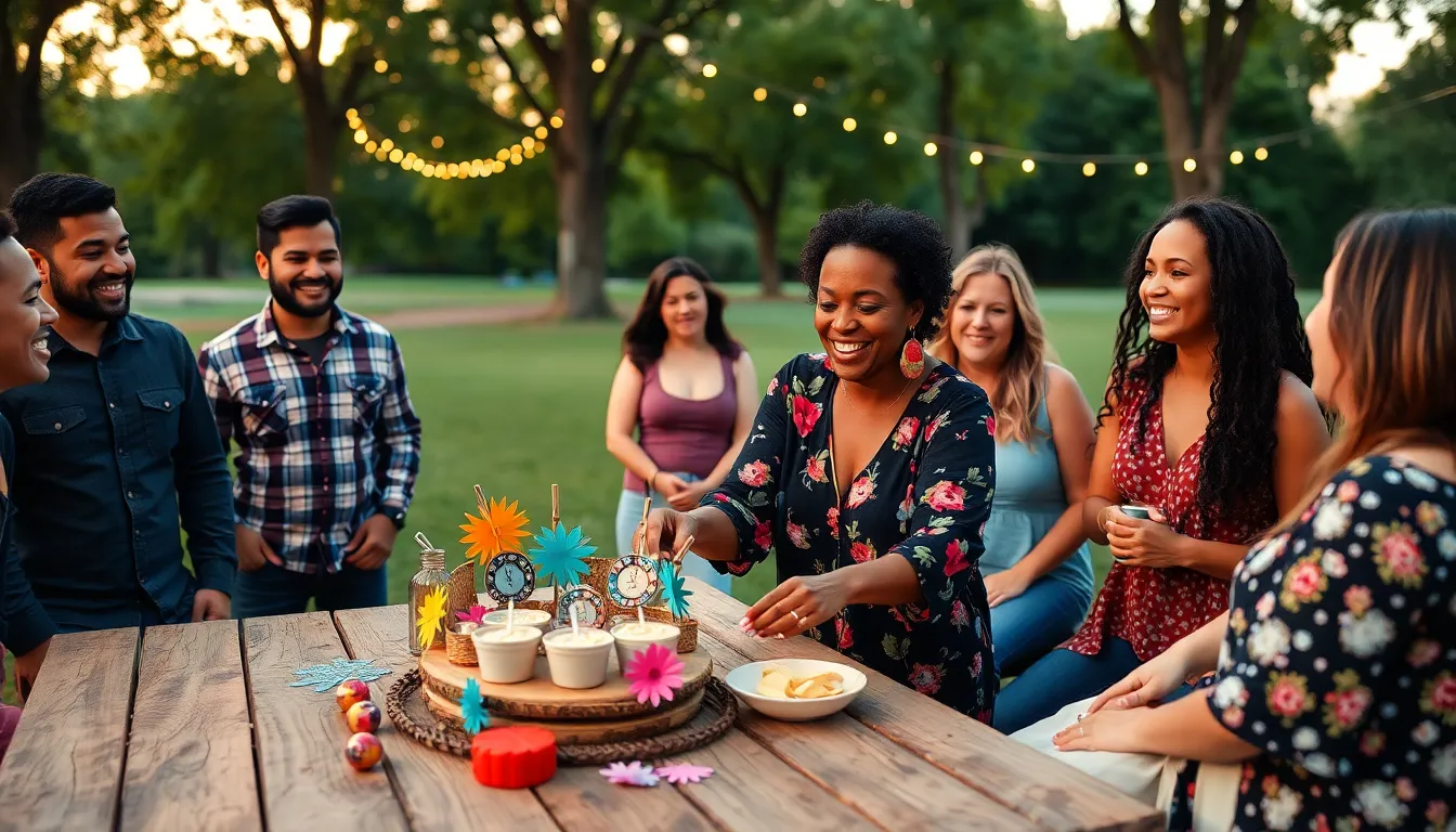 A group of friends enjoying a creative picnic in a park.