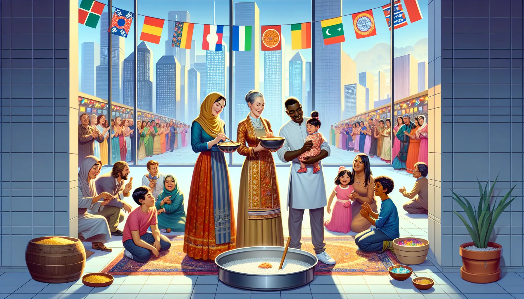 diverse group celebrating cultural heritage in a community center.