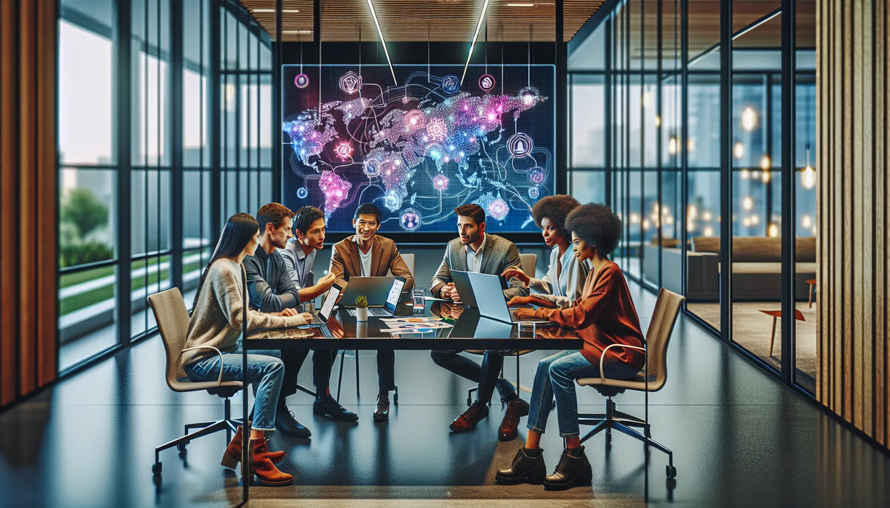 diverse professionals collaborating in a modern coworking space.