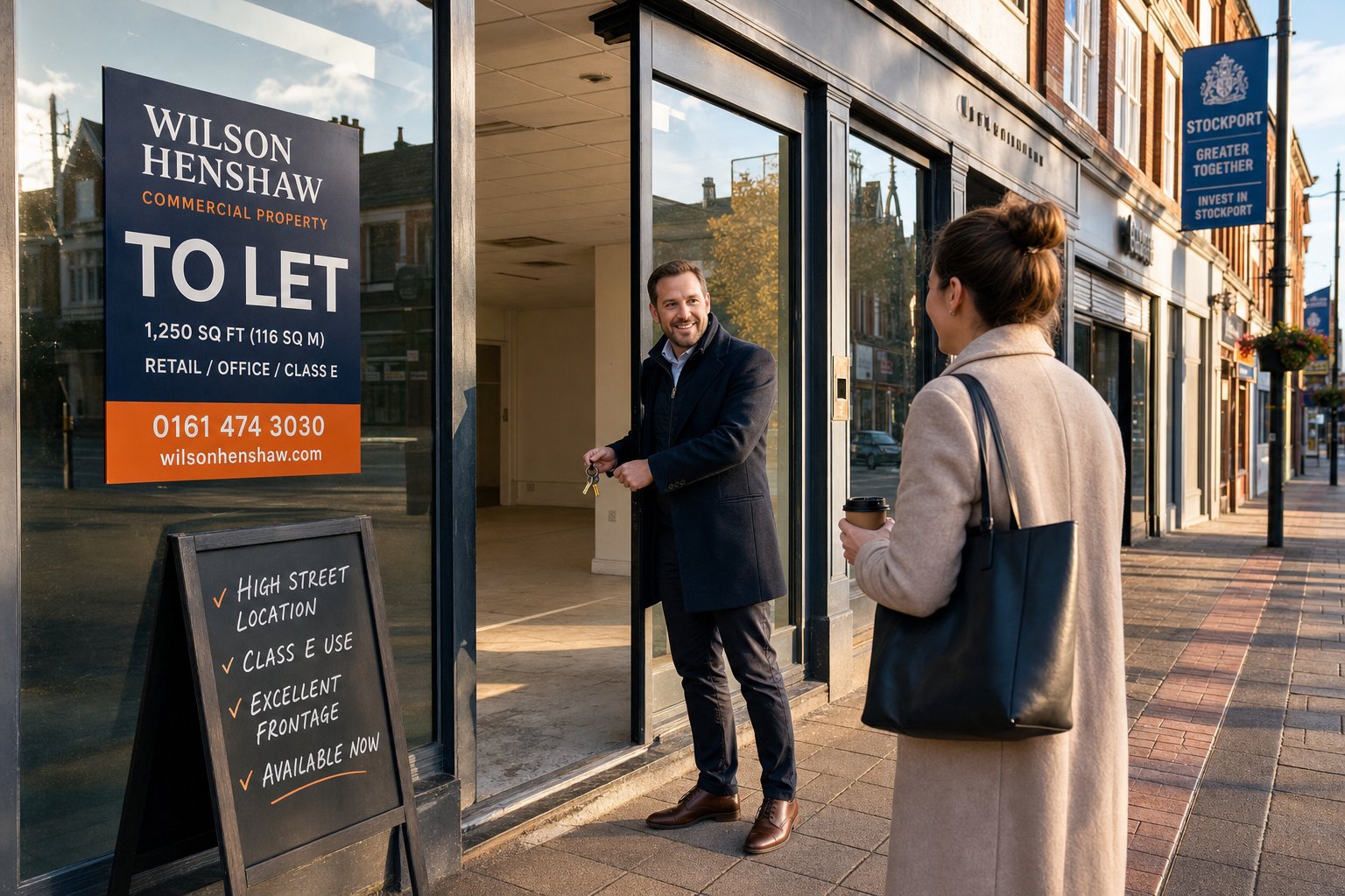 Commercial Mortgage Broker Stockport - Purchase and Refi 6 Early morning viewing of a vacant commercial property in Stockport with agent and business owner.