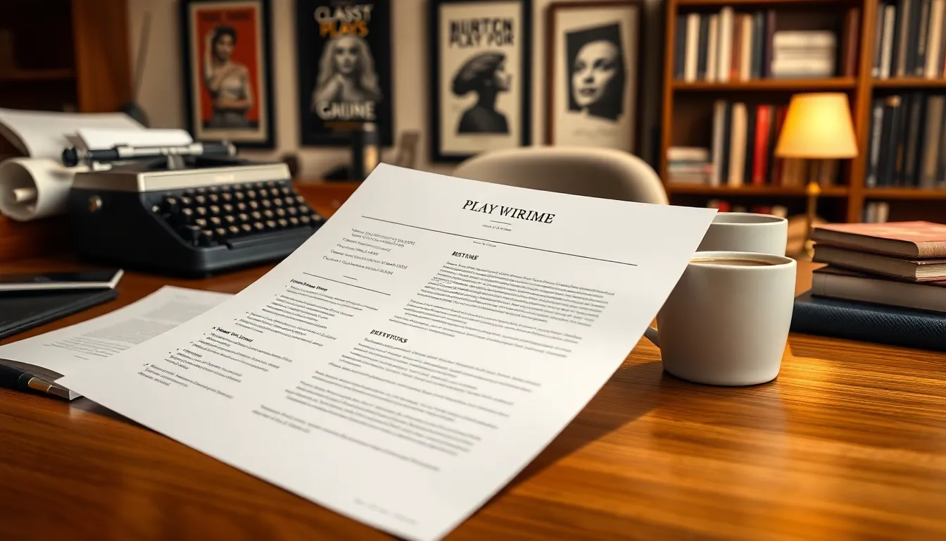 A playwriting resume set on a professional desk with theatre items.