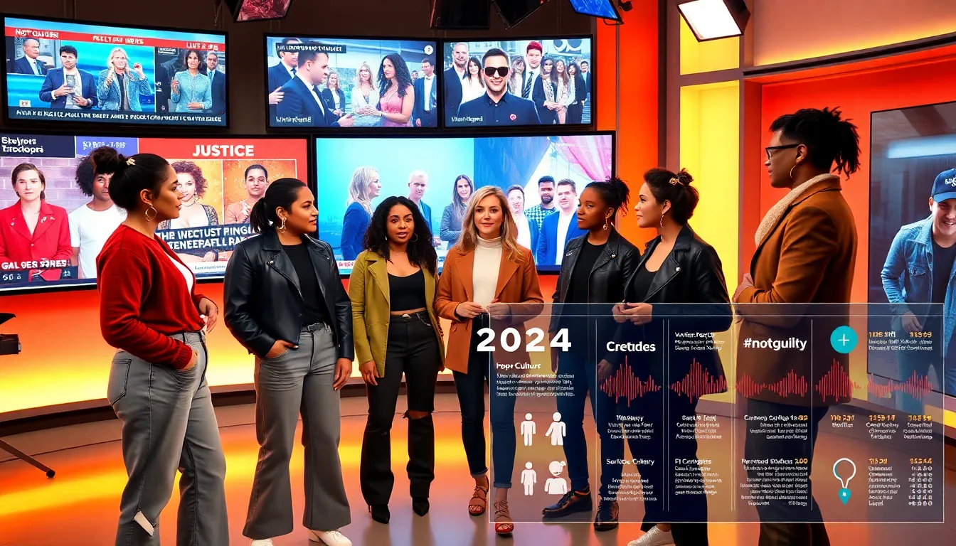 diverse team discussing 2024 pop culture trends in a modern studio.