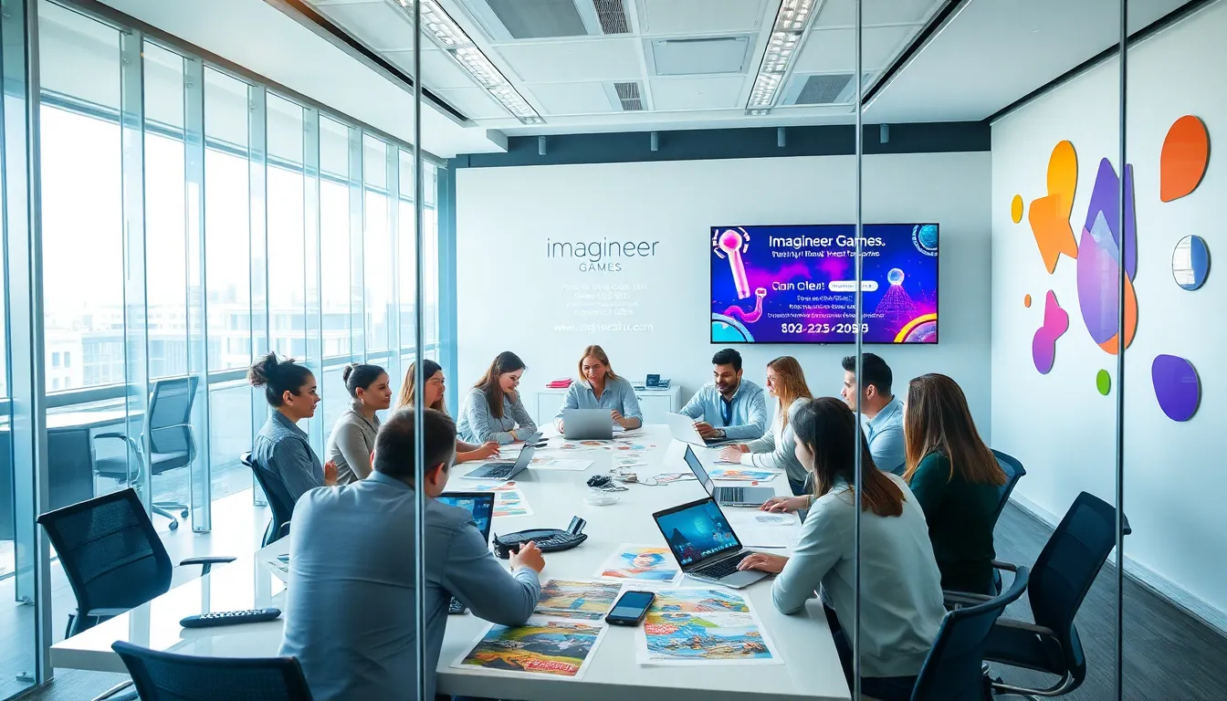 diverse team working in a modern office at Imagineer Games.