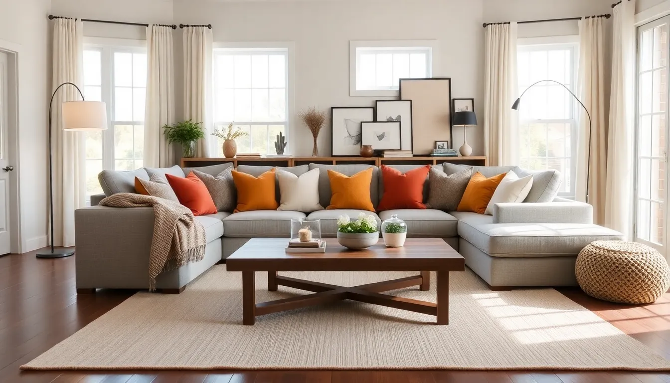 A cozy Pottery Barn living room with a sectional sofa and warm decor.