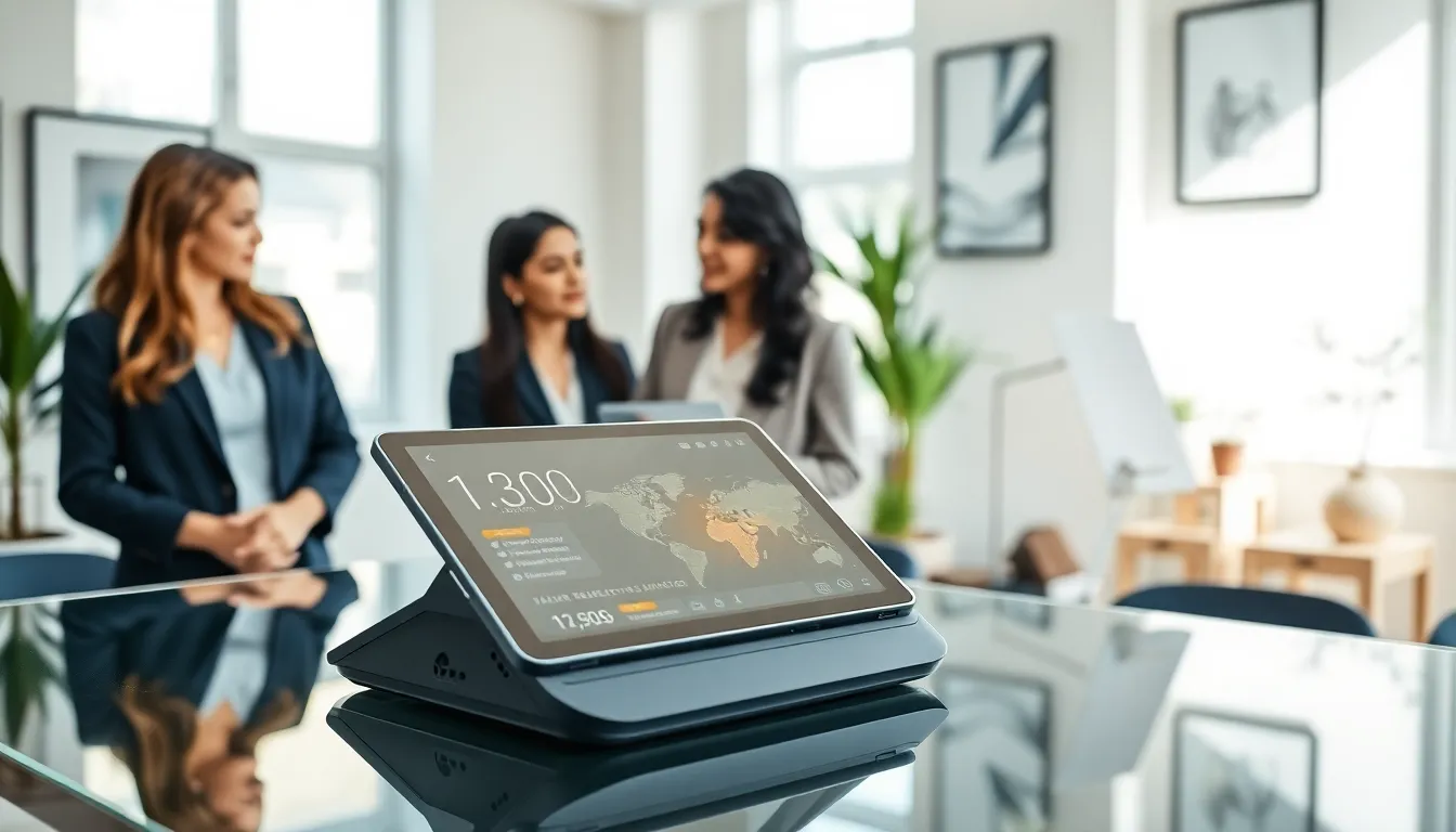 diverse professionals discussing around the Puog5.4.15.0 model in a modern office.