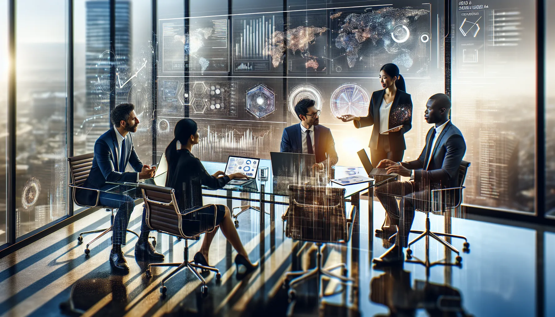 diverse team discussing future technology trends in a modern office.