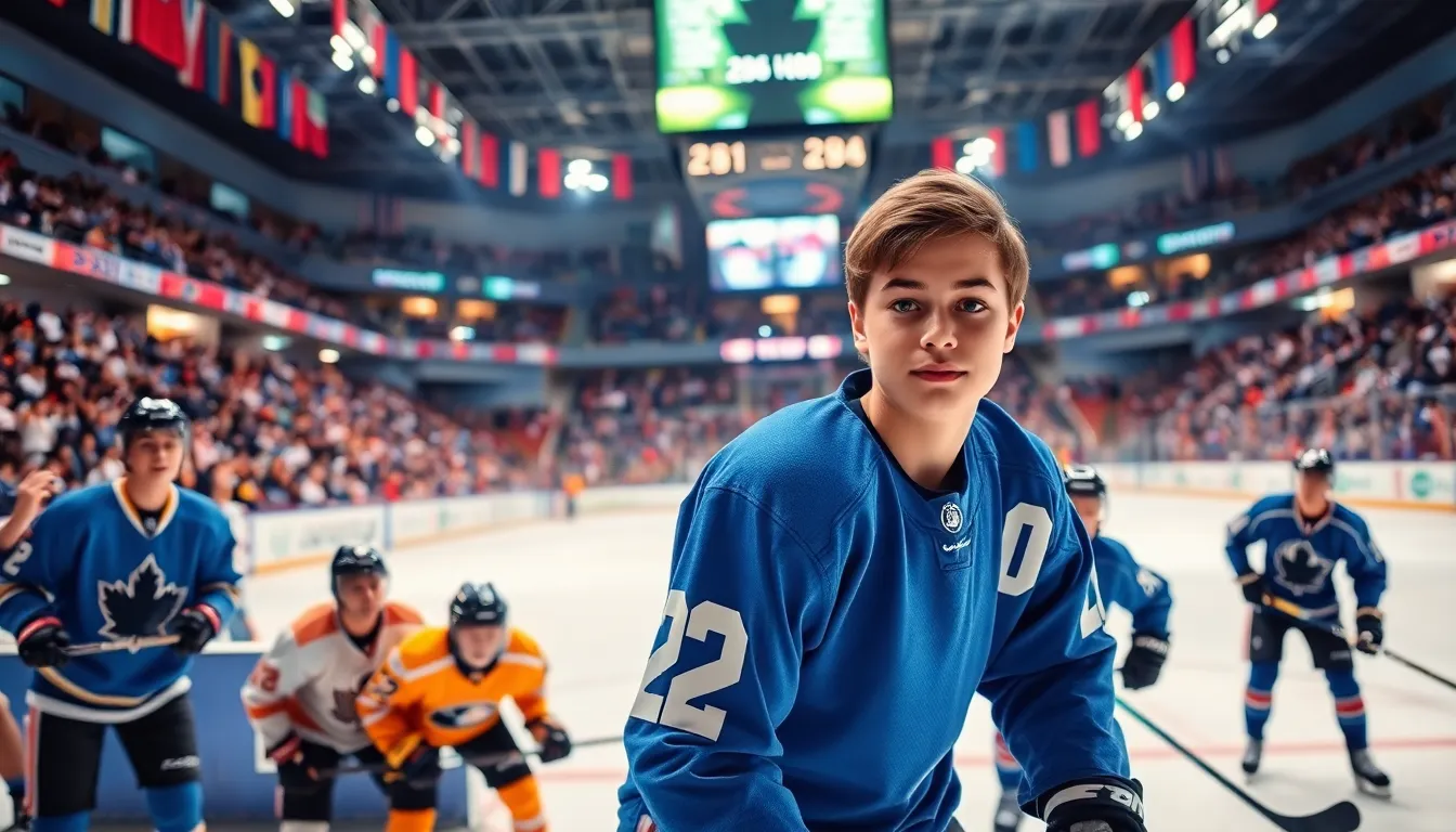 a young diverse hockey player in action on an ice rink.