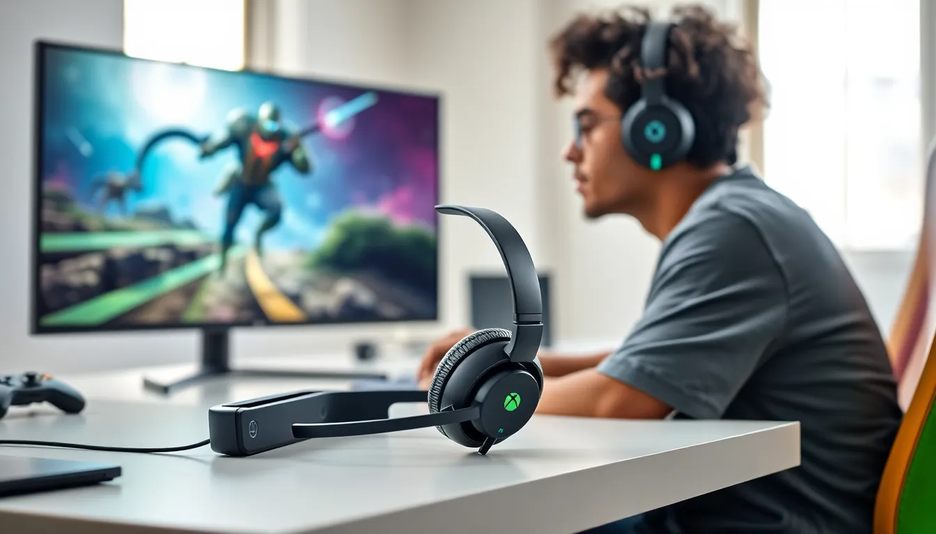 gamer using an Xbox One wireless headset in a stylish gaming setup.