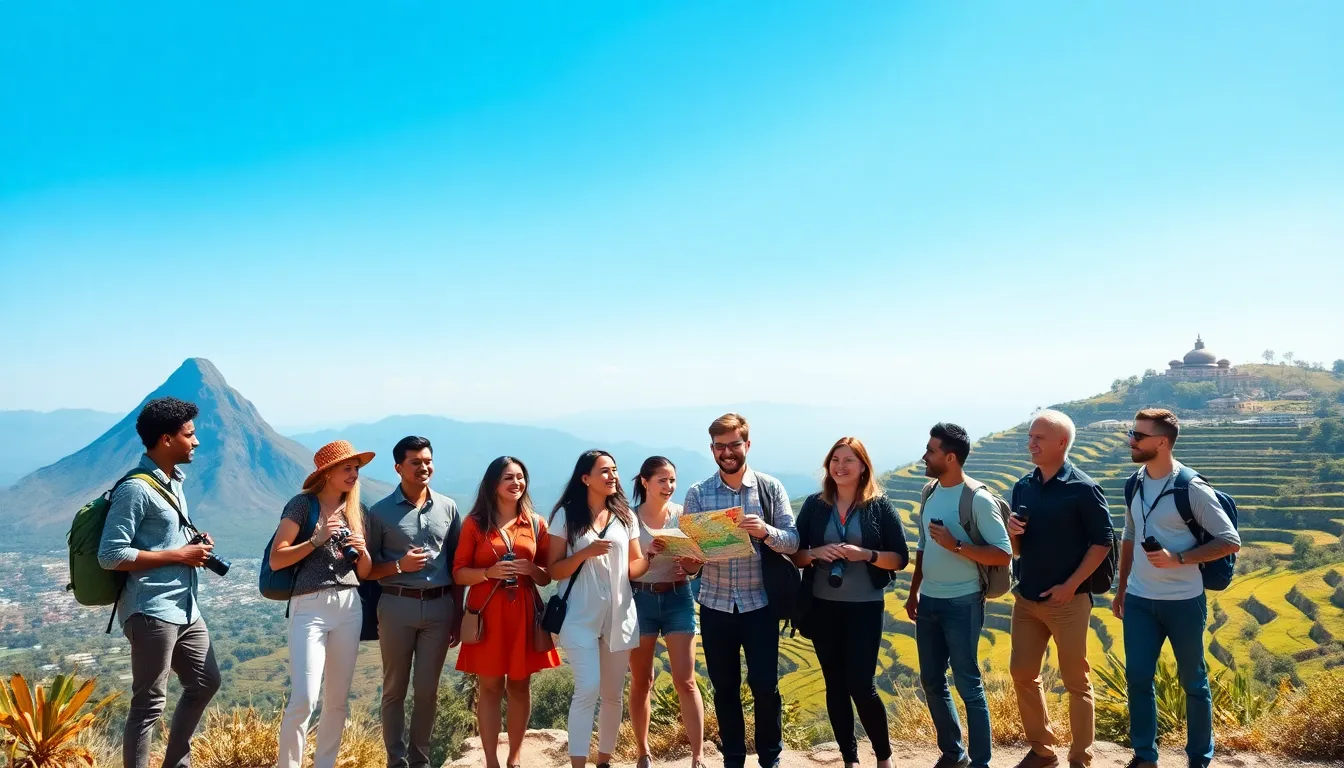 diverse travelers enjoying scenic views on a fun trip.