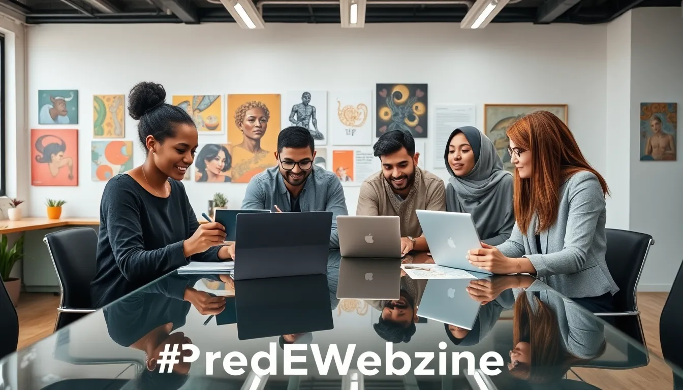 diverse creatives collaborating in a modern workspace for #RedWebzine.
