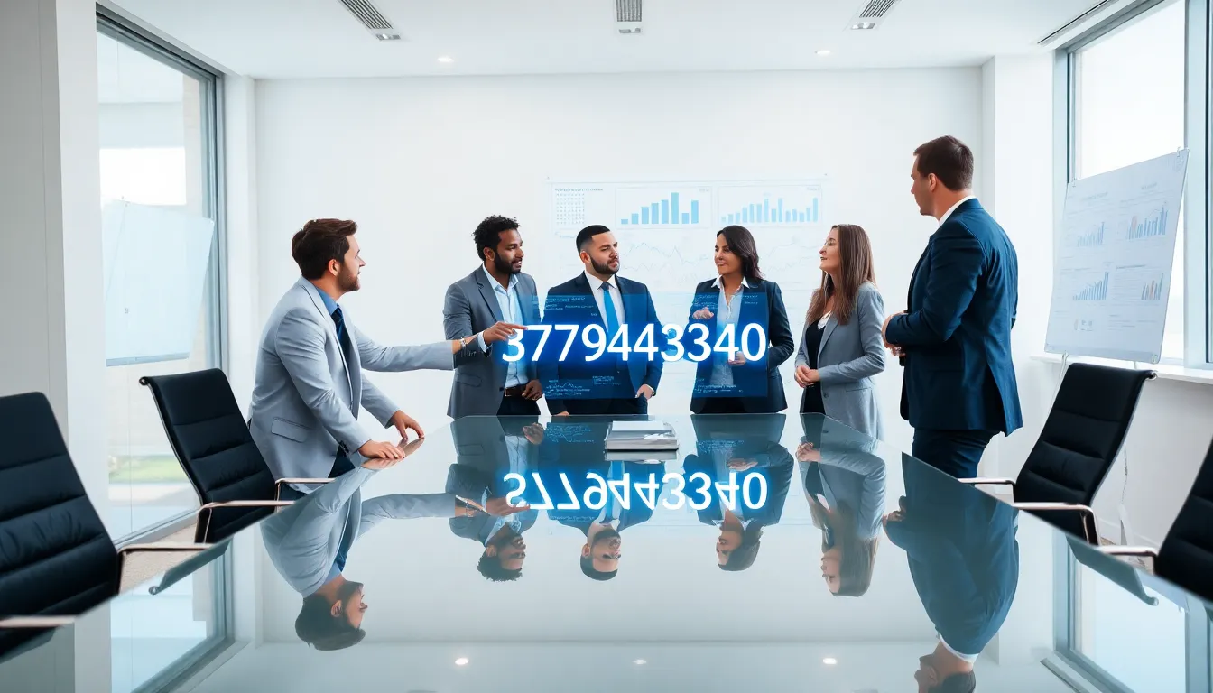 professionals discussing data analytics in a modern office.