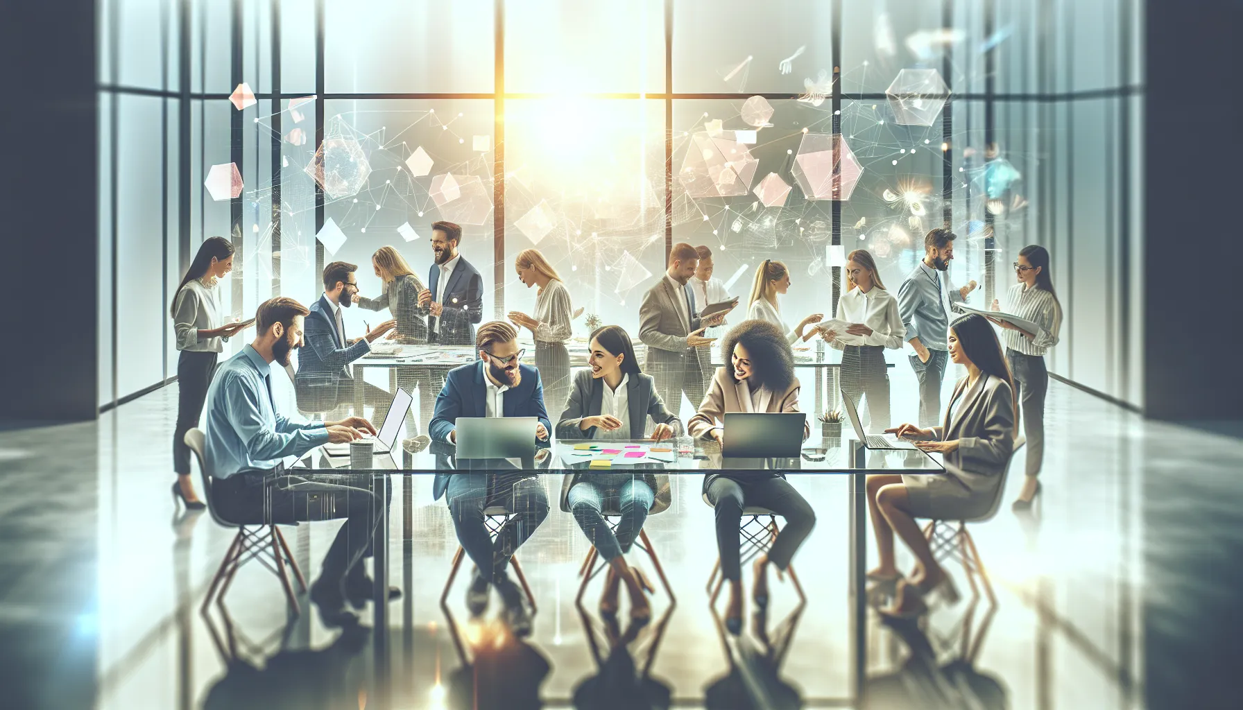 diverse professionals collaborating in a modern office setting.