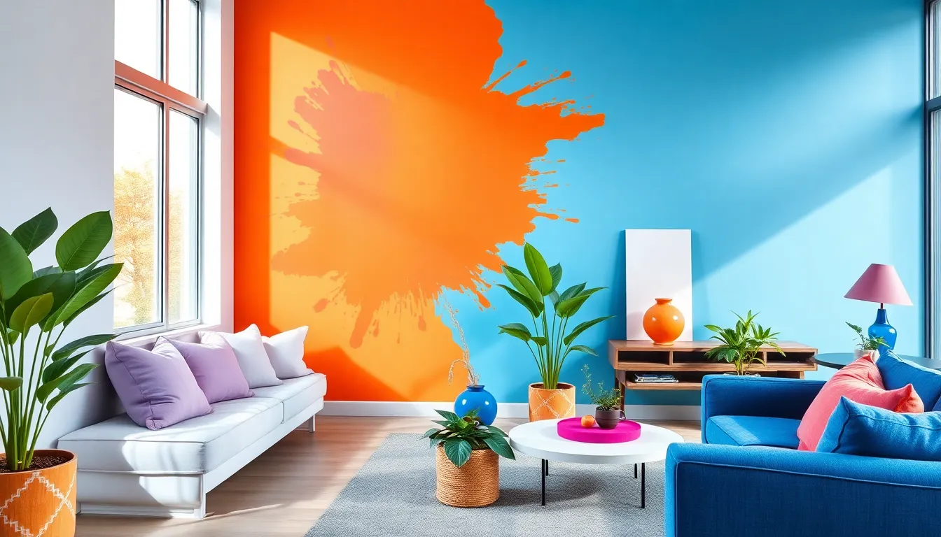 modern interior showcasing 2024 color trends with pastels and bold accents.