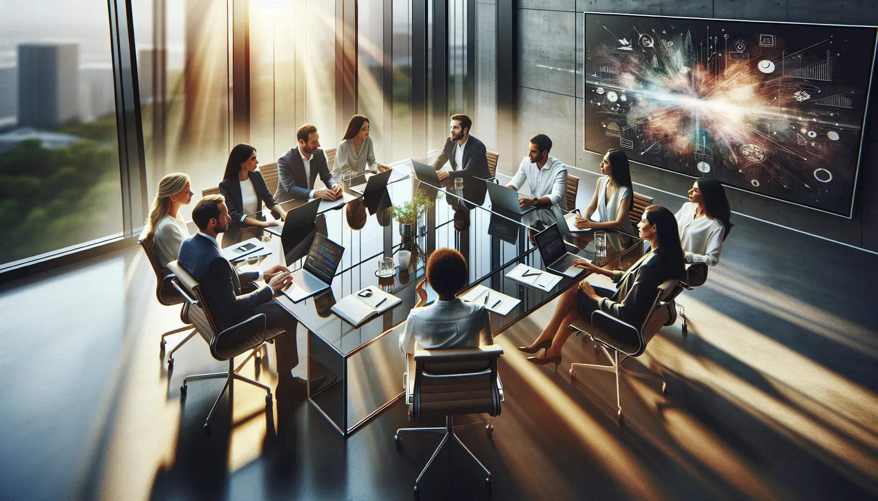 diverse professionals collaborating in a bright, modern office.