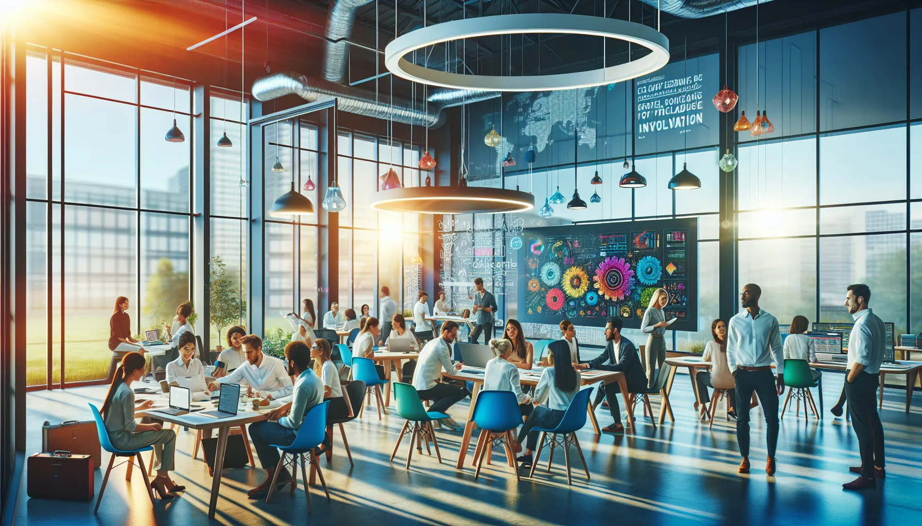 diverse group participating in a tech workshop in a modern setting.
