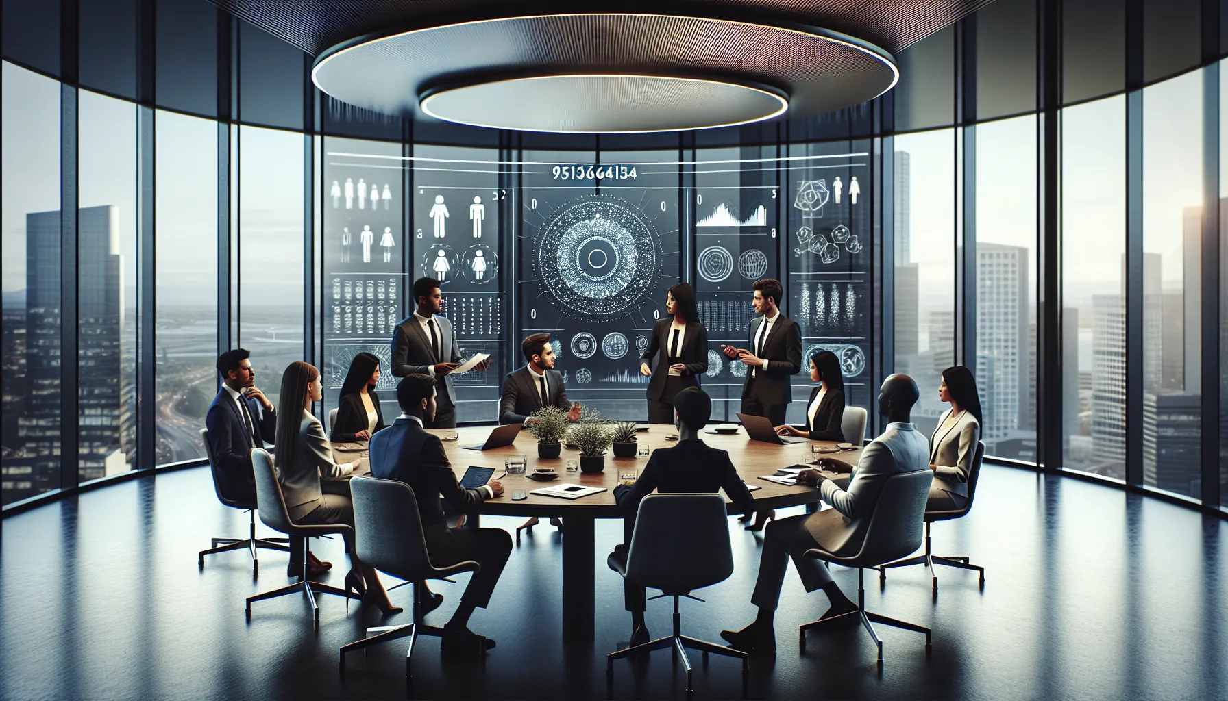 diverse team analyzing number patterns in a modern office.