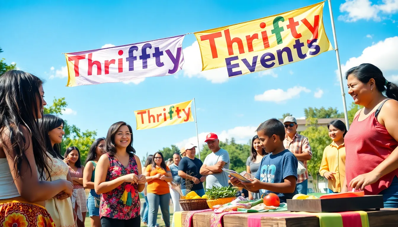 community members enjoying a Thrifty Event in a sunny park.