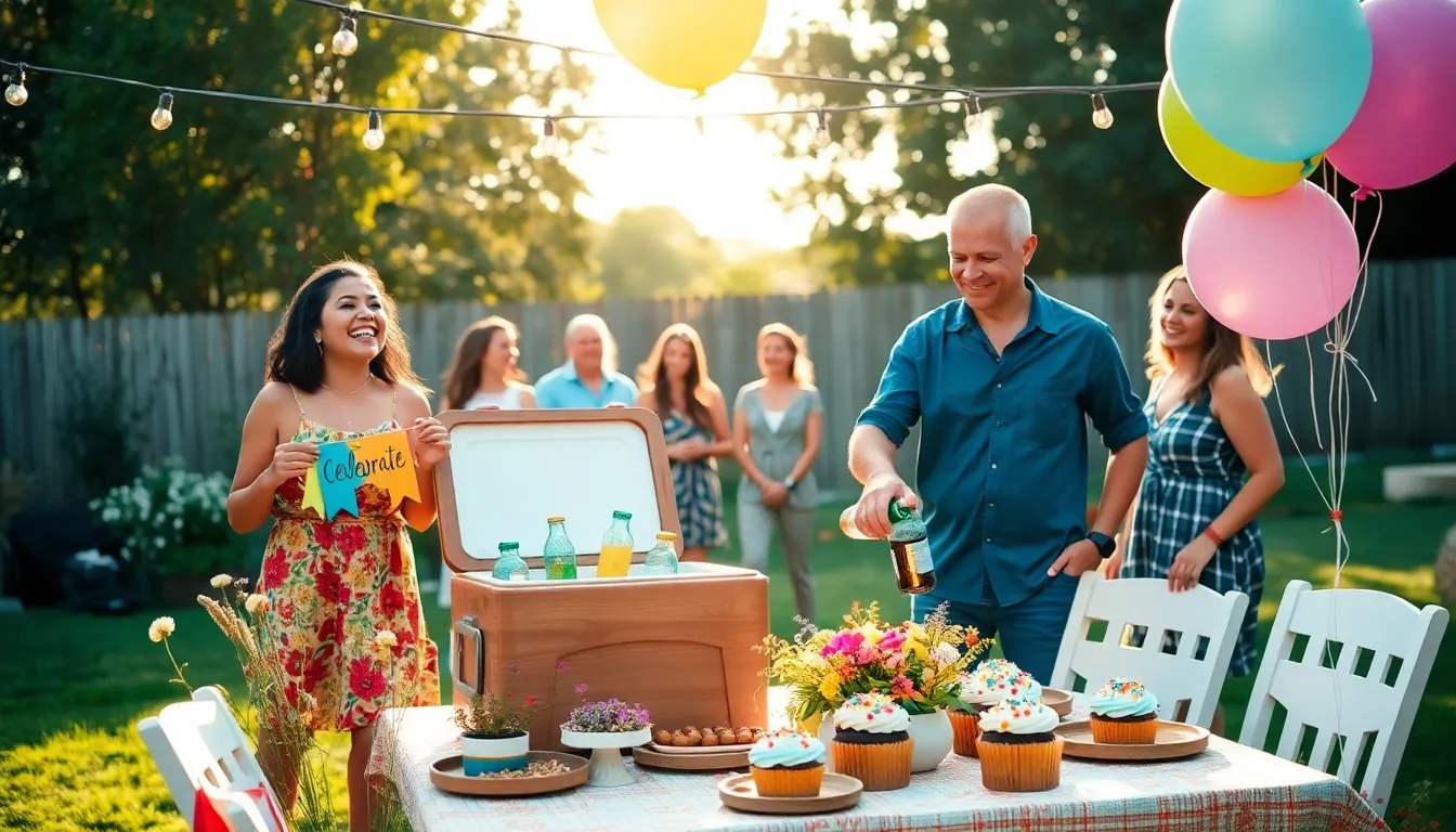 A joyful backyard celebration with friends showcasing creative, budget-friendly event ideas.