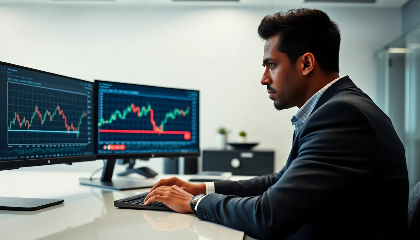 financial analyst studying death cross stock market indicator.