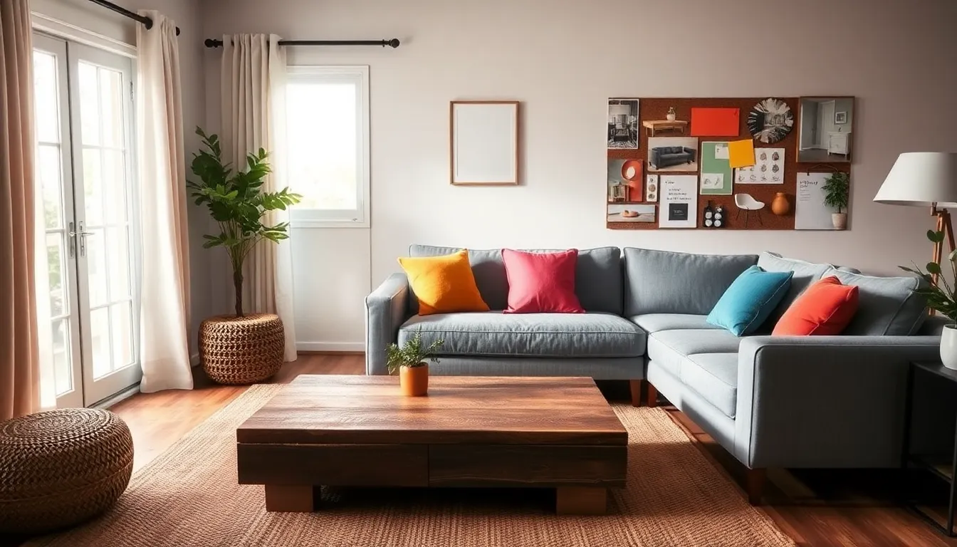 cozy living room with mood board and budget-friendly decor.