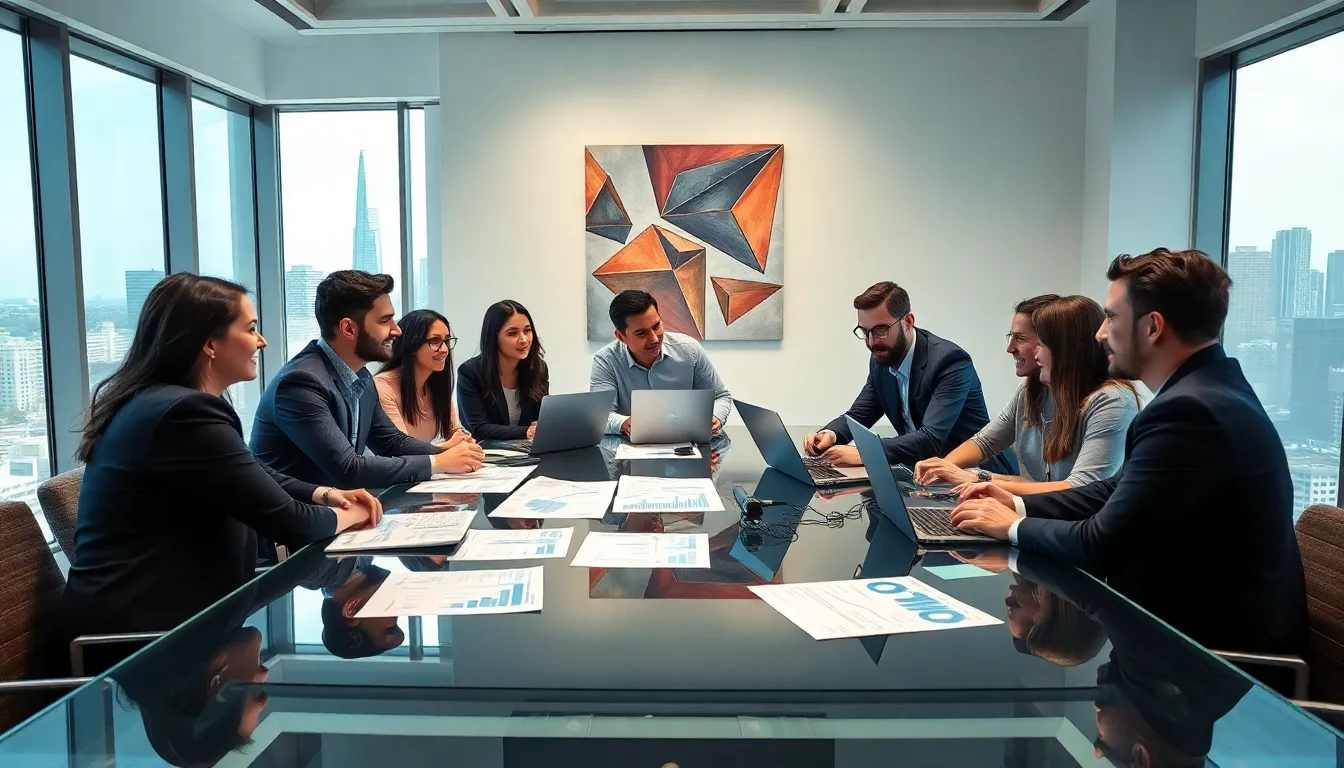 diverse entrepreneurs discussing startup exits in a modern office.