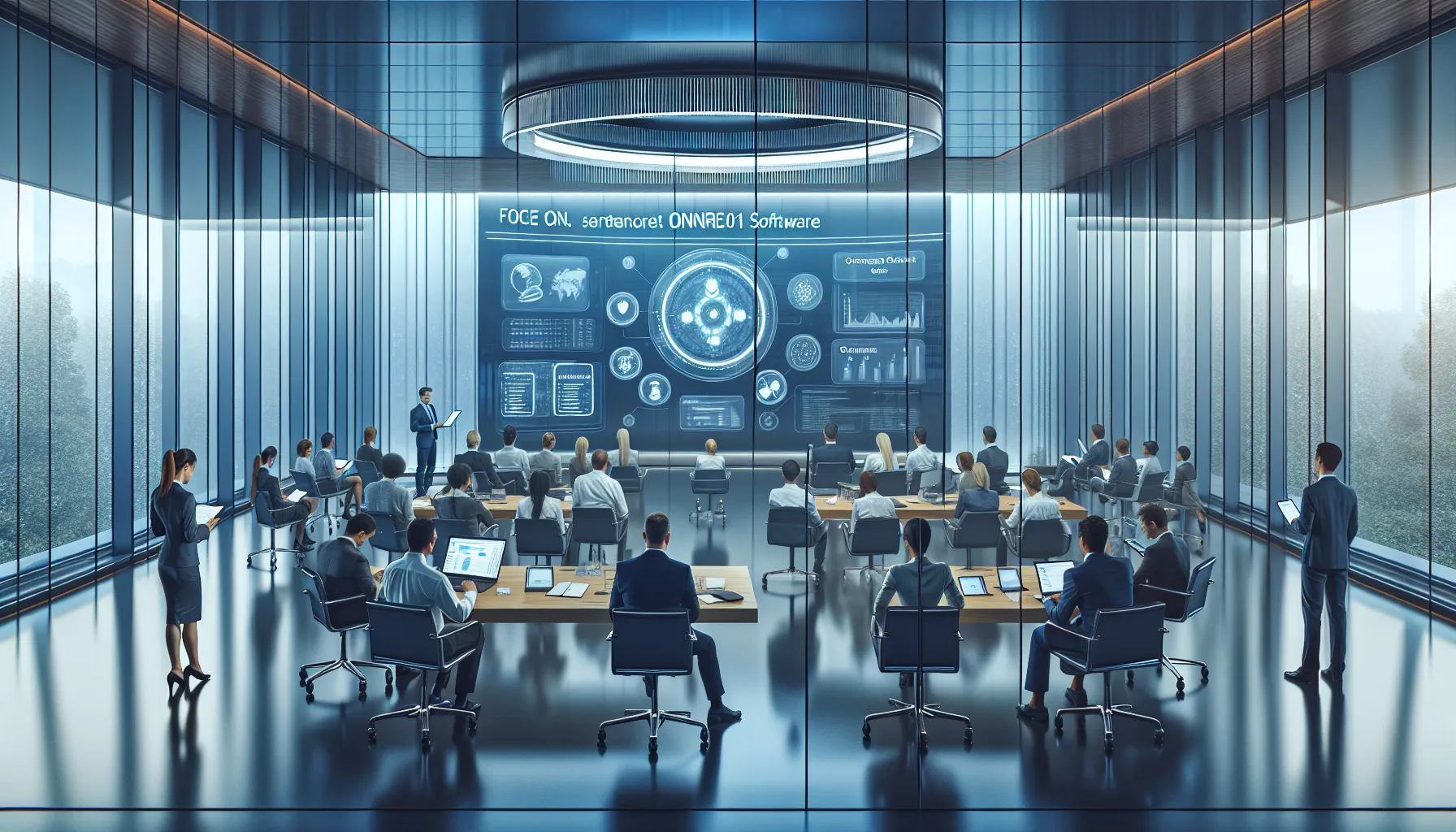 diverse team training on Onnrec01 software in a modern office.