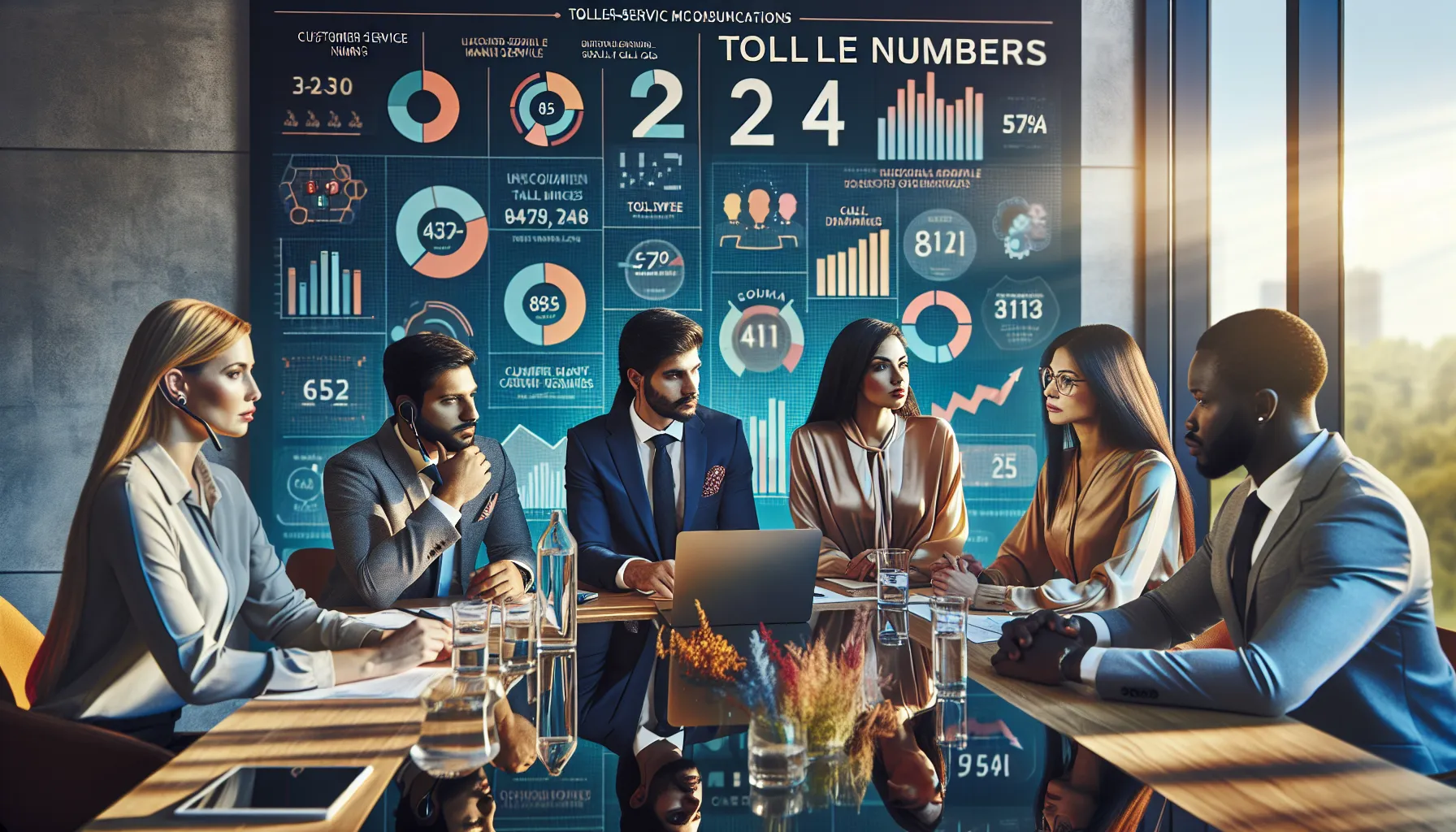 diverse professionals discussing toll-free numbers in a modern office.