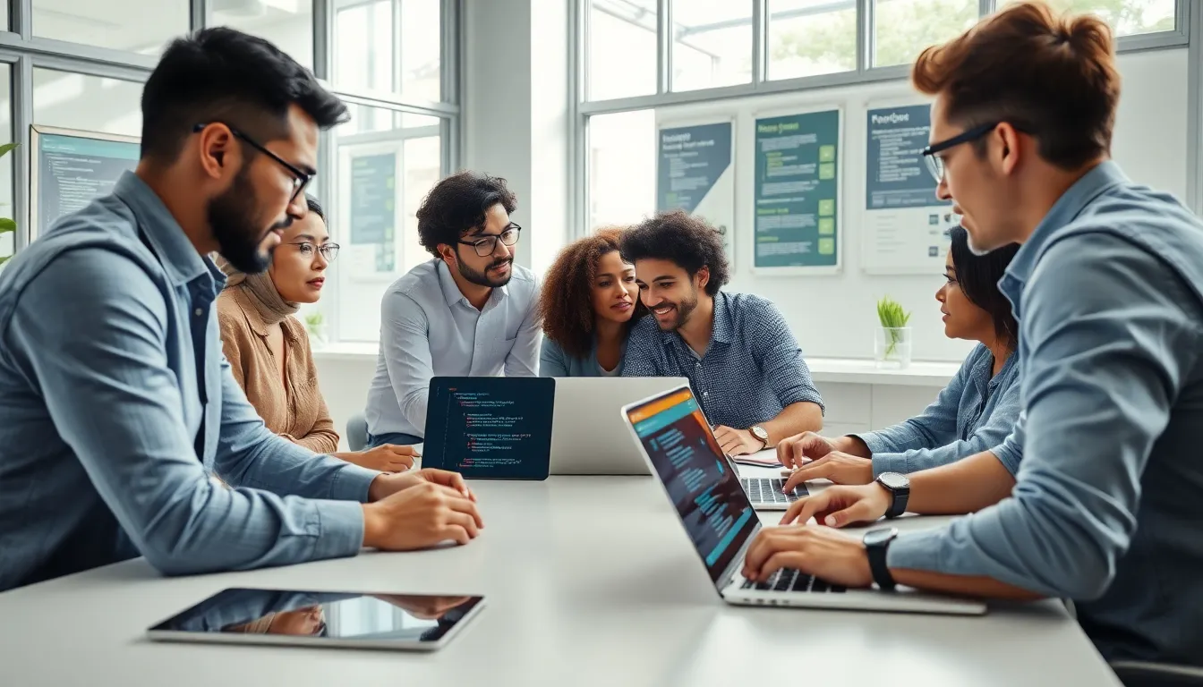 diverse team installing Bvostfus Python in a modern office.