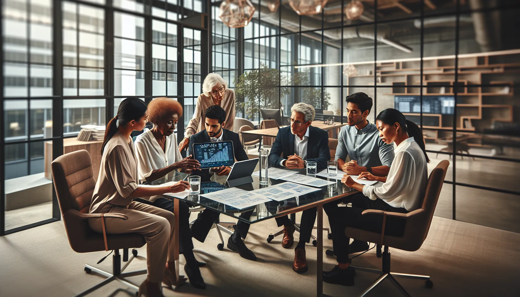 diverse team collaborating in a modern office environment.
