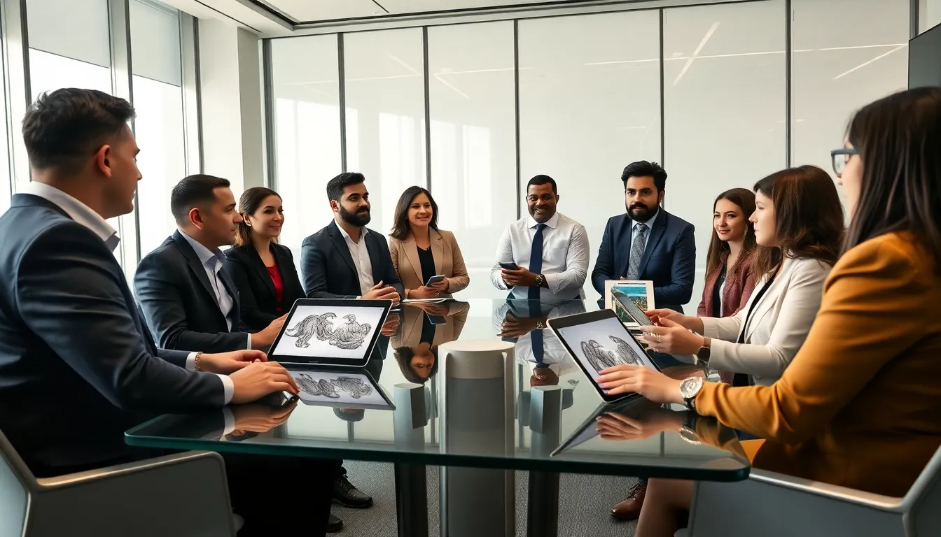diverse professionals discussing τθβεγαλορε.ψομ in a modern conference room.