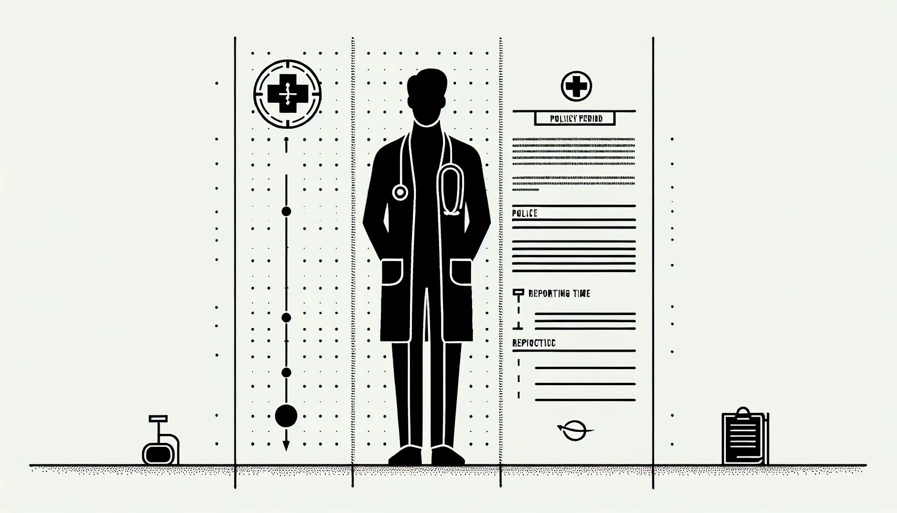 Physician between timeline showing tail reporting extension and prior‑acts coverage document.
