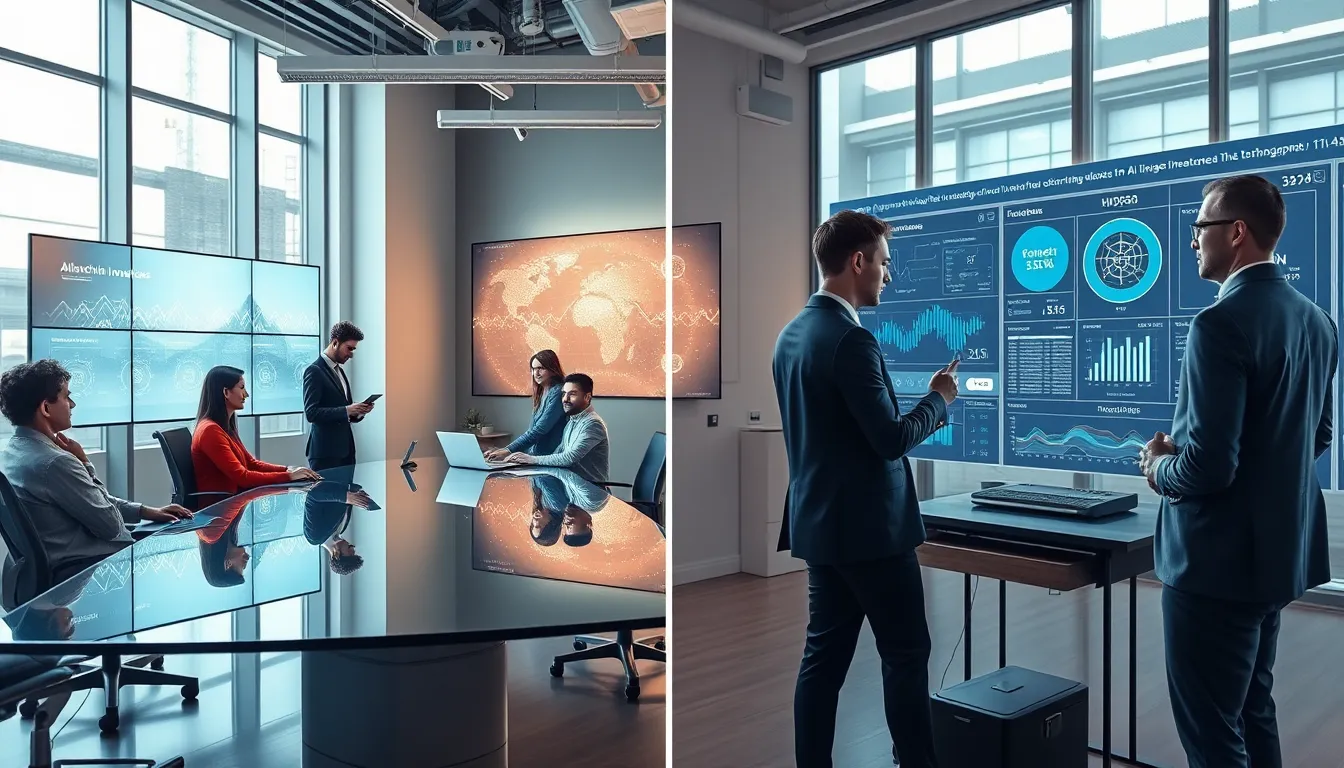 diverse team discussing technology trends in a modern office setting.