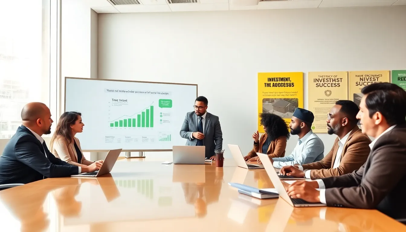 diverse professionals in a classroom learning about real estate investing.