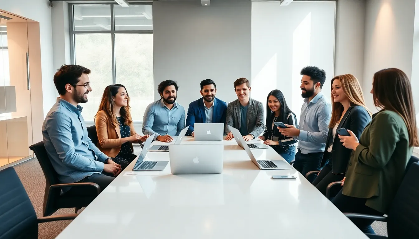 diverse Gen Z professionals collaborating in a modern office.