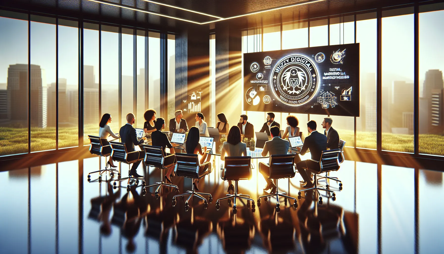 diverse professionals collaborating in a modern office setting.