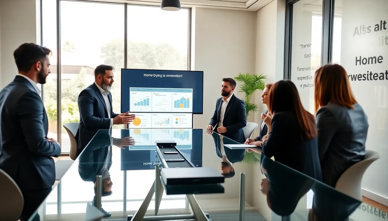 diverse real estate team collaborating in a modern office