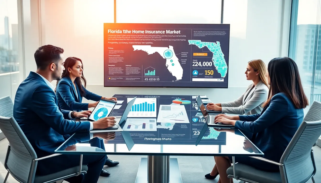 diverse insurance team discussing Florida home insurance trends.