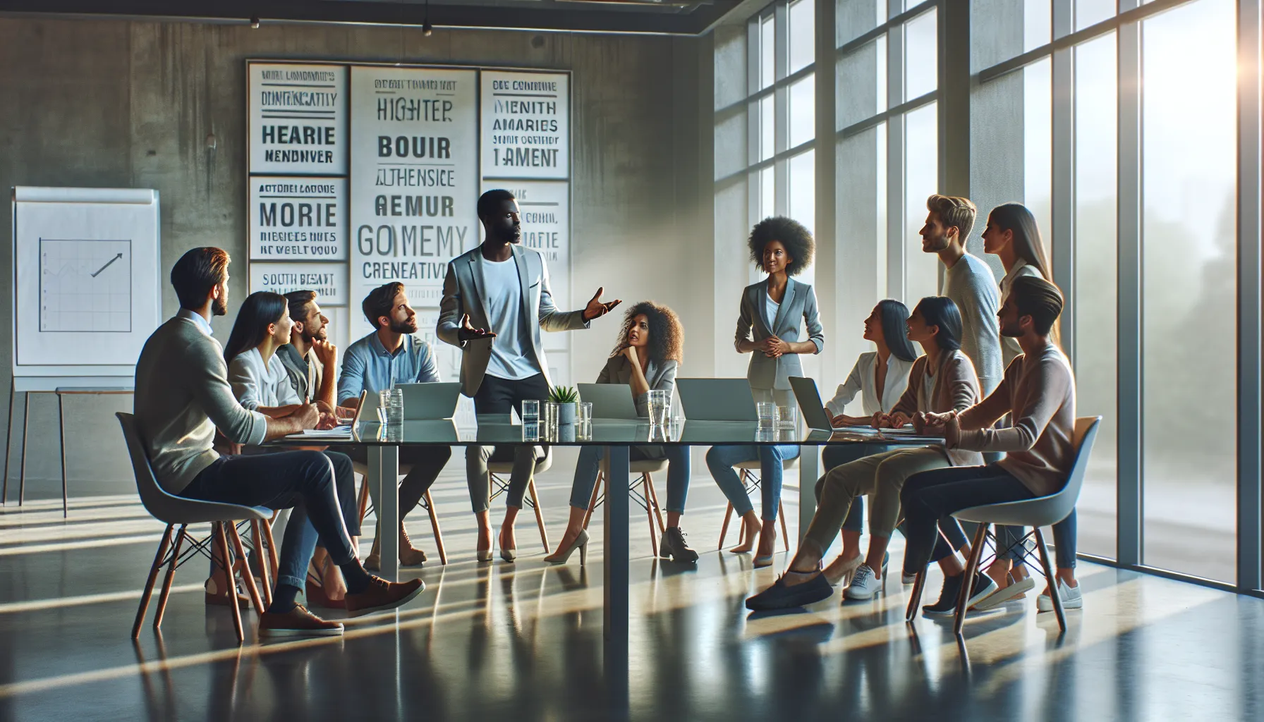 diverse team collaborating in a modern office setting.