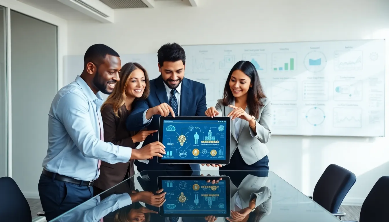 diverse team discussing emerging technologies in a modern office.