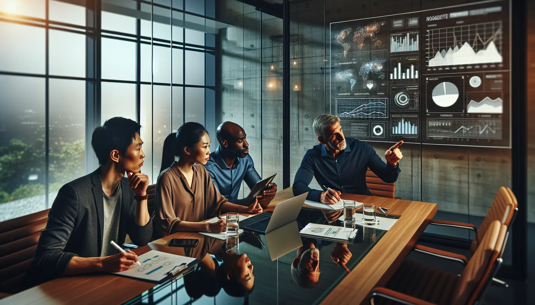 diverse team discussing data management in a modern office.