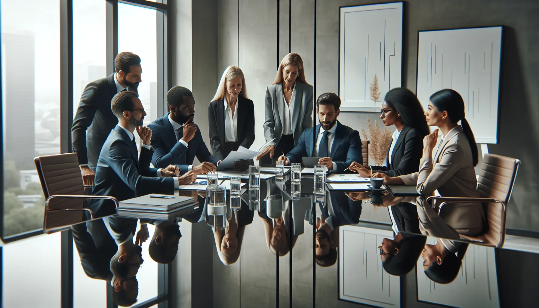 diverse team discussing regulatory challenges in a modern office.